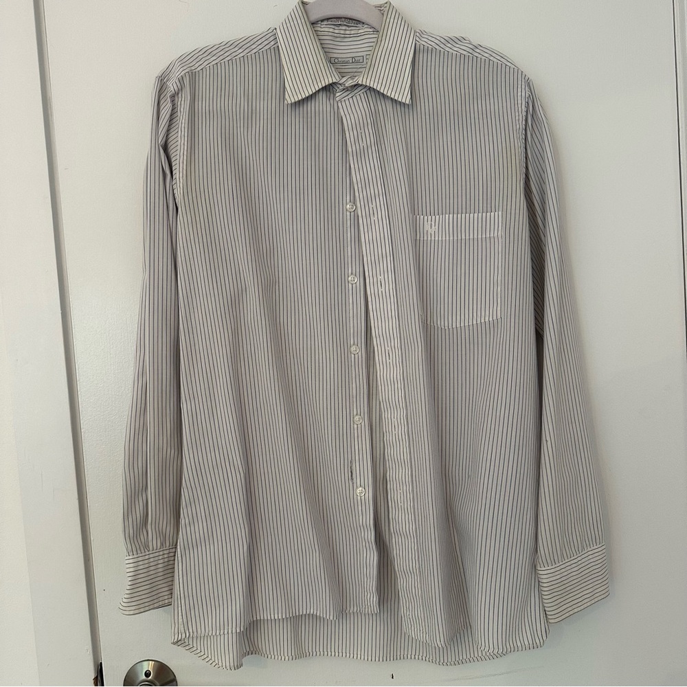 Christian dior blue striped button up shirt